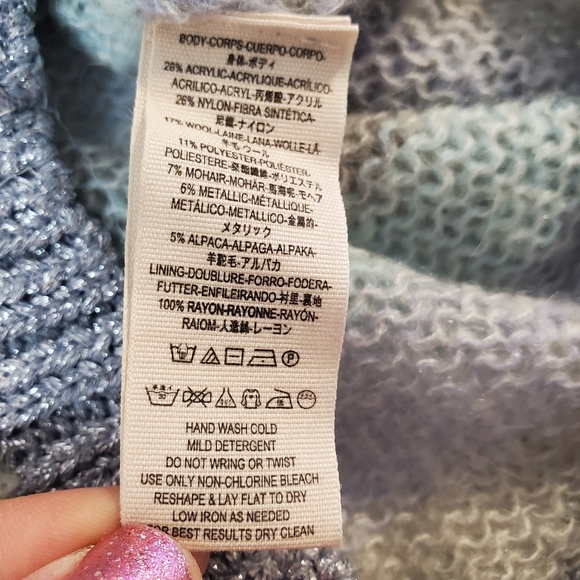 Free People XS Hohair Wool Light Weight Knit Sweater Striped Metallic - Picture 5 of 8